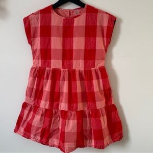 Primary Girls Red and Peach/Pink Plaid Dress